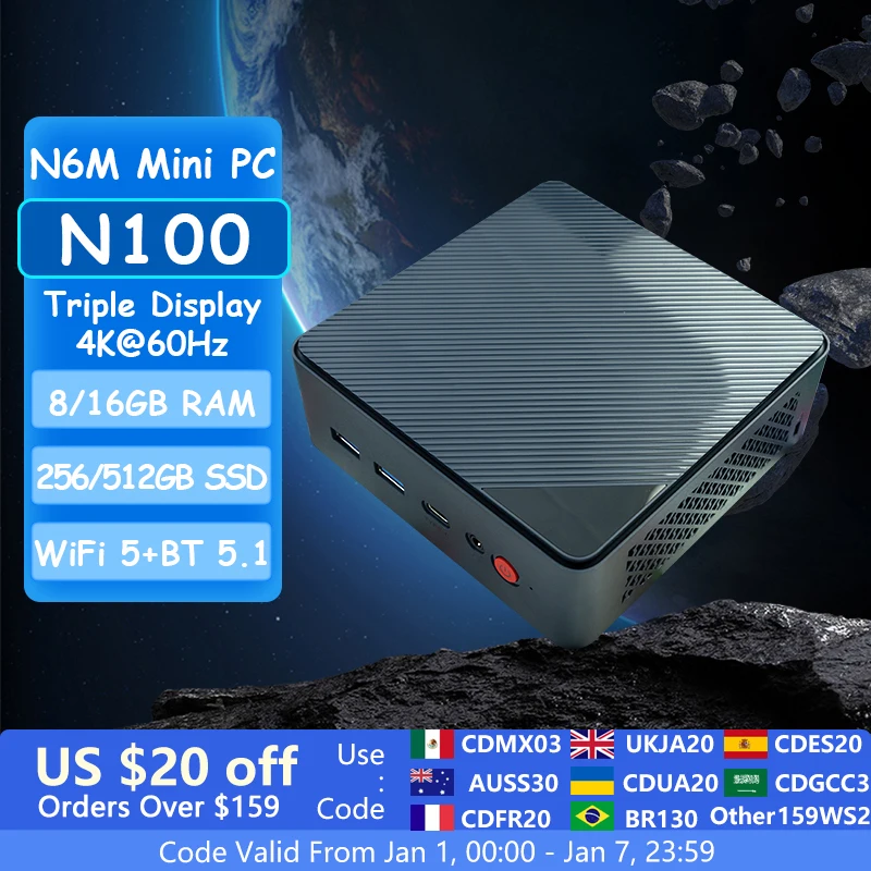 ASL N6M Mini PC Intel Alder Lake N100 Optional 8GB 16GB DDR4 RAM 256GB 512GB M.2 SSD Windows 11 WiFi 5 BT 5.1 Desktop Computer