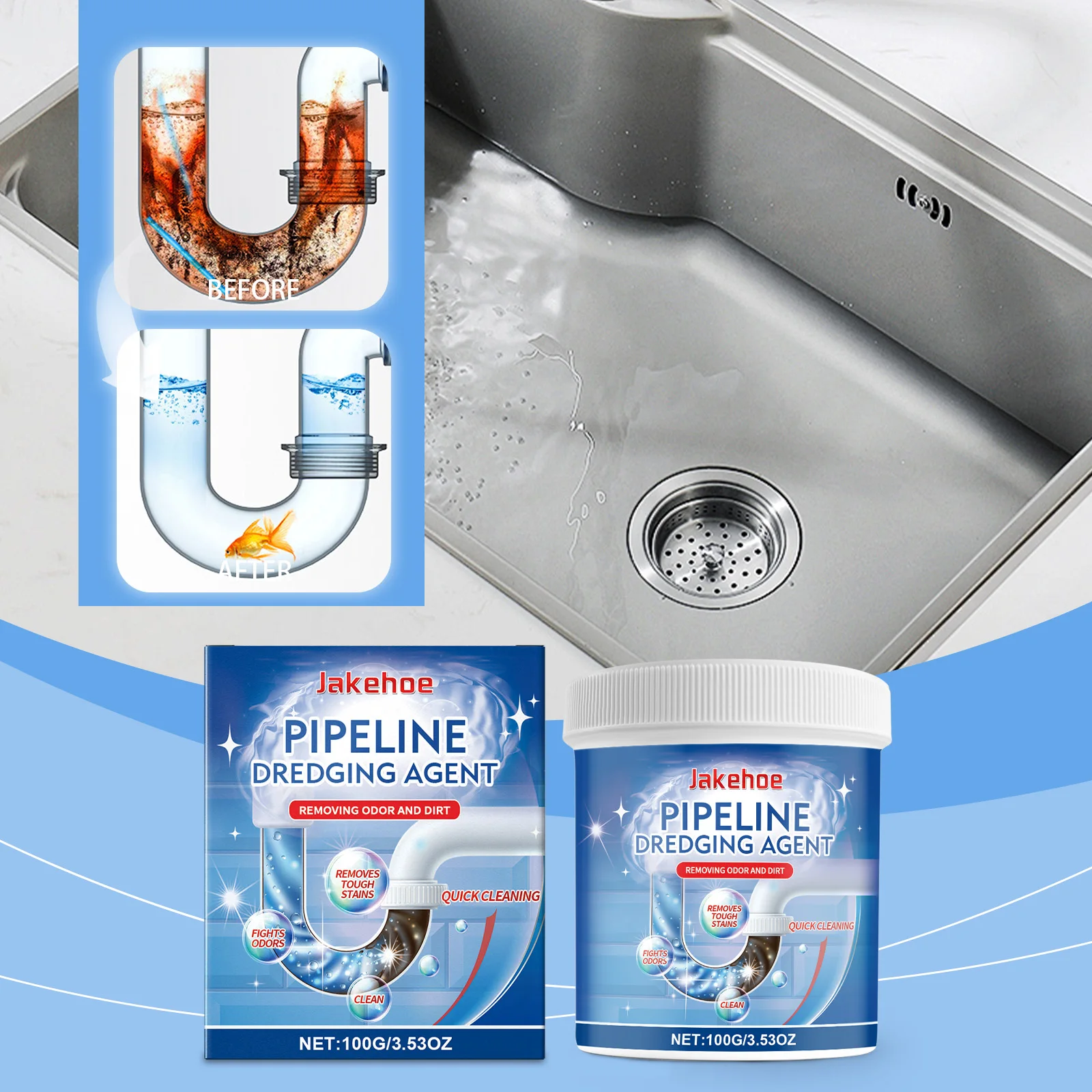 بالوعة استنزاف منظف سريع كيميائي لأنابيب المرحاض التجريف واضح خنق واضح الأنابيب بالوعة نظافة الأنابيب تنظيف مسحوق برميل 100 جرام