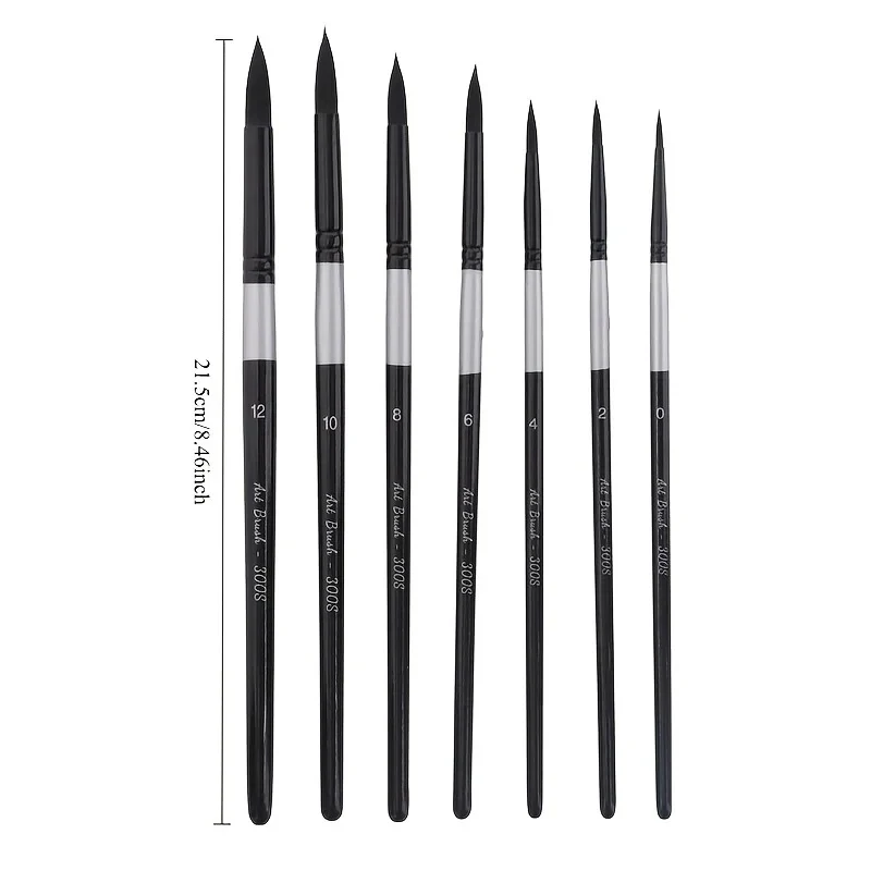 مجموعة فرش فنية مكونة من 7 قطع مع أطراف دائرية ومدببة للغواش والألوان المائية، ومقابض خشبية غير قابلة للتساقط من الدرجة الاحترافية #6