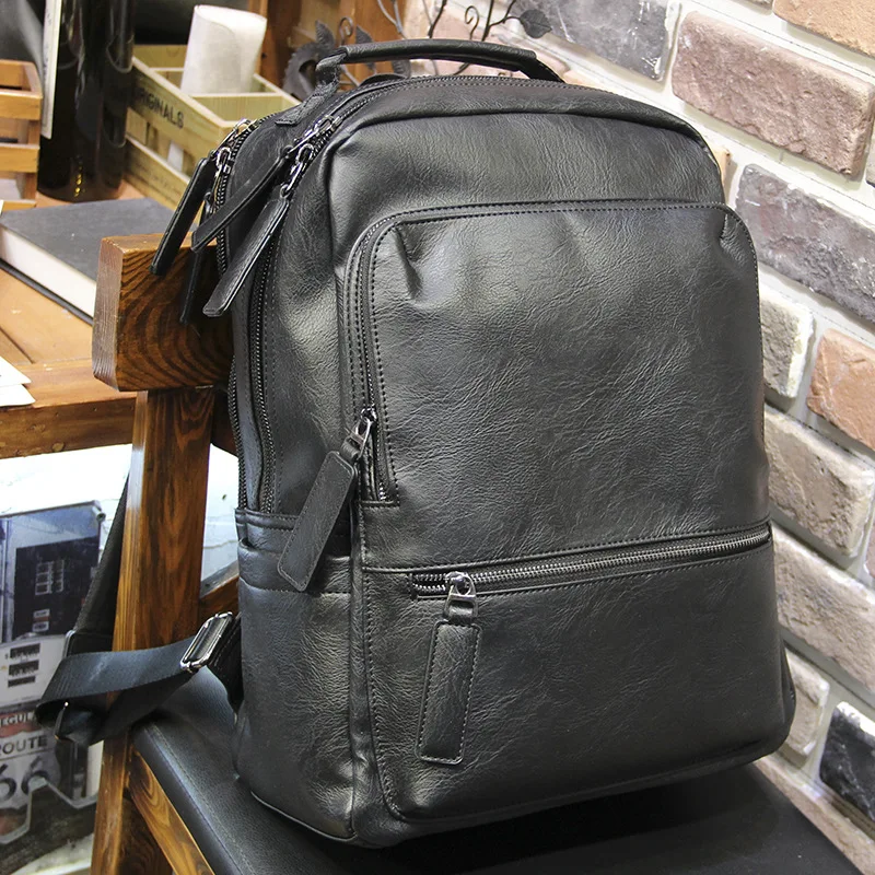 PU Leather Laptop Backpack for Men, Business Casual Shoulder Bag