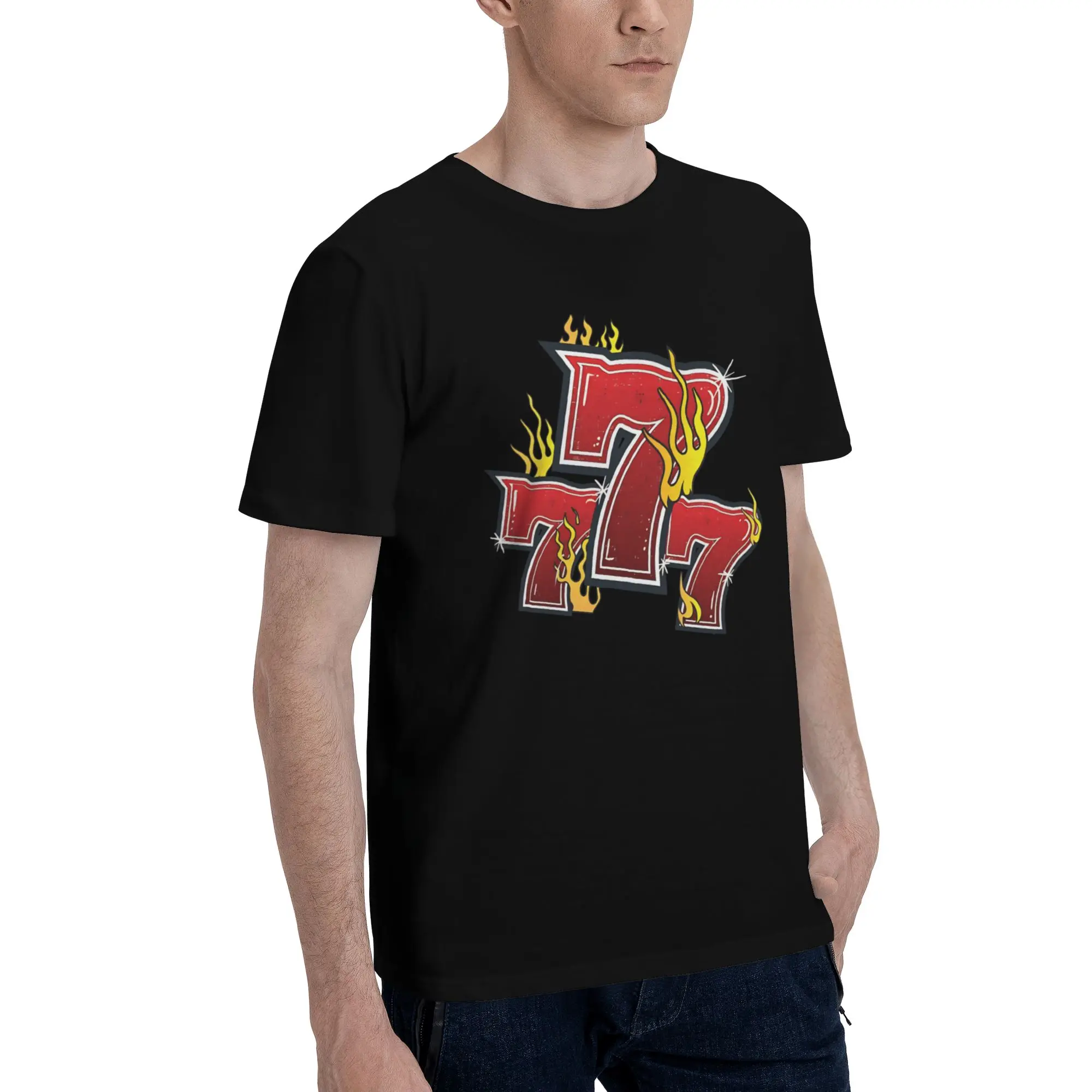Slot Machine Numbers Jackpot Men T Shirt 777 Lucky Vintage Tees Short Sleeve Crew Neck 100% Cotton Summer Clothing T-Shirt