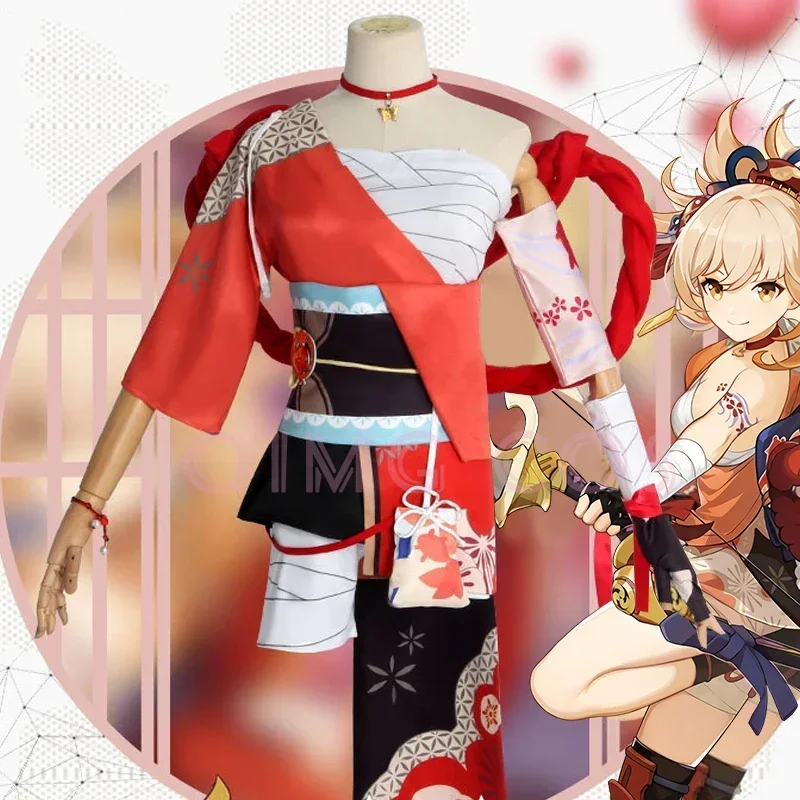 Genshin Impact Yoimiya Cosplay Costume Adult Carnival Uniform Wig Anime Halloween Party Costumes Masquerade Women Game