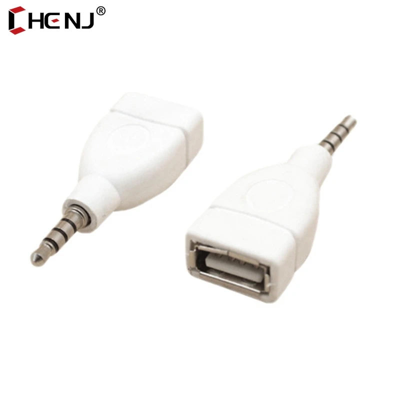 Adaptador convertidor USB 2,0 hembra a macho de 3,5mm, Conector de Audio auxiliar para coche, blanco