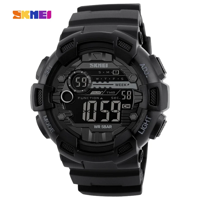 SKMEI 1243 Sport Electronic Watch for Men Waterproof PU Strap LED Display Digital Mens Wristwatch Shockproof Clock Reloj Hombre