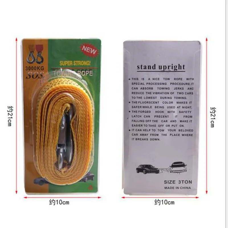 4M Heavy Duty 5 Ton Car Tow Cable Towing Pull Rope Strap With Hooks Portable Self-driving Tourism Heavy Duty Rescue Rope