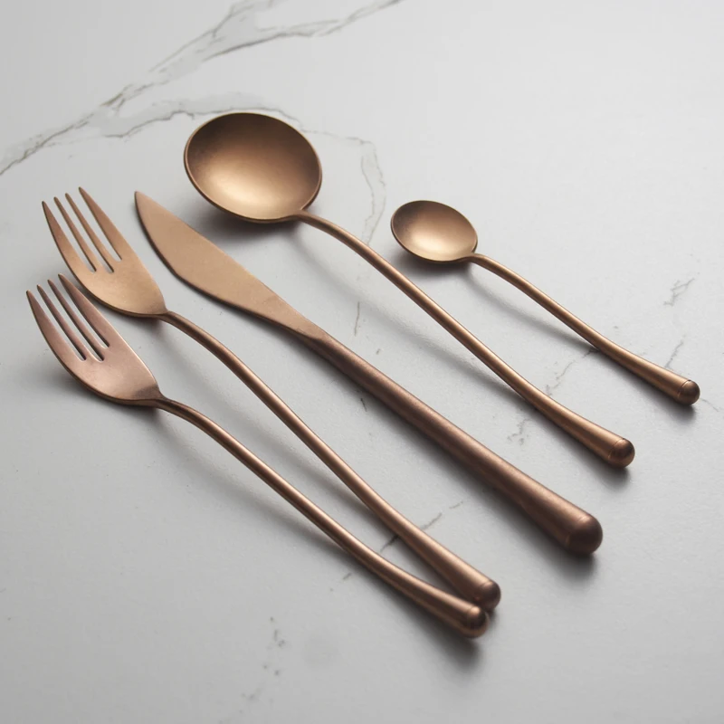 304 Stainless Steel Rose Gold Knife and Fork Spoon Set, Vintage Household Western Tableware, Dessert Spoon, Chopsticks