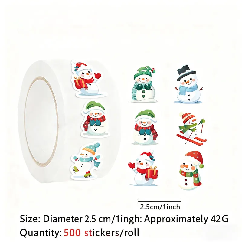 500 Pcs Christmas Snowman Stickers Roll 1 Inch Cute Winter Snowman Stickers for DIY Christmas Party Gift Decoration image 4