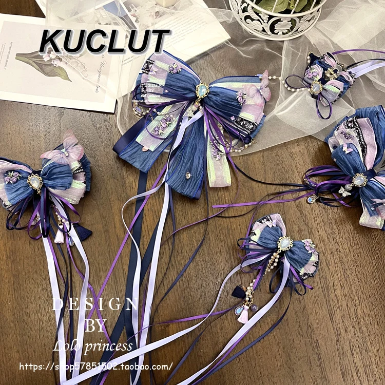 Handgefertigter Lolita-Haarschmuck für Frauen, schwere Industrie, marineblau, Mädchen-Haarspange, Schleife, süßes und süßes Cosplay-Accessoire