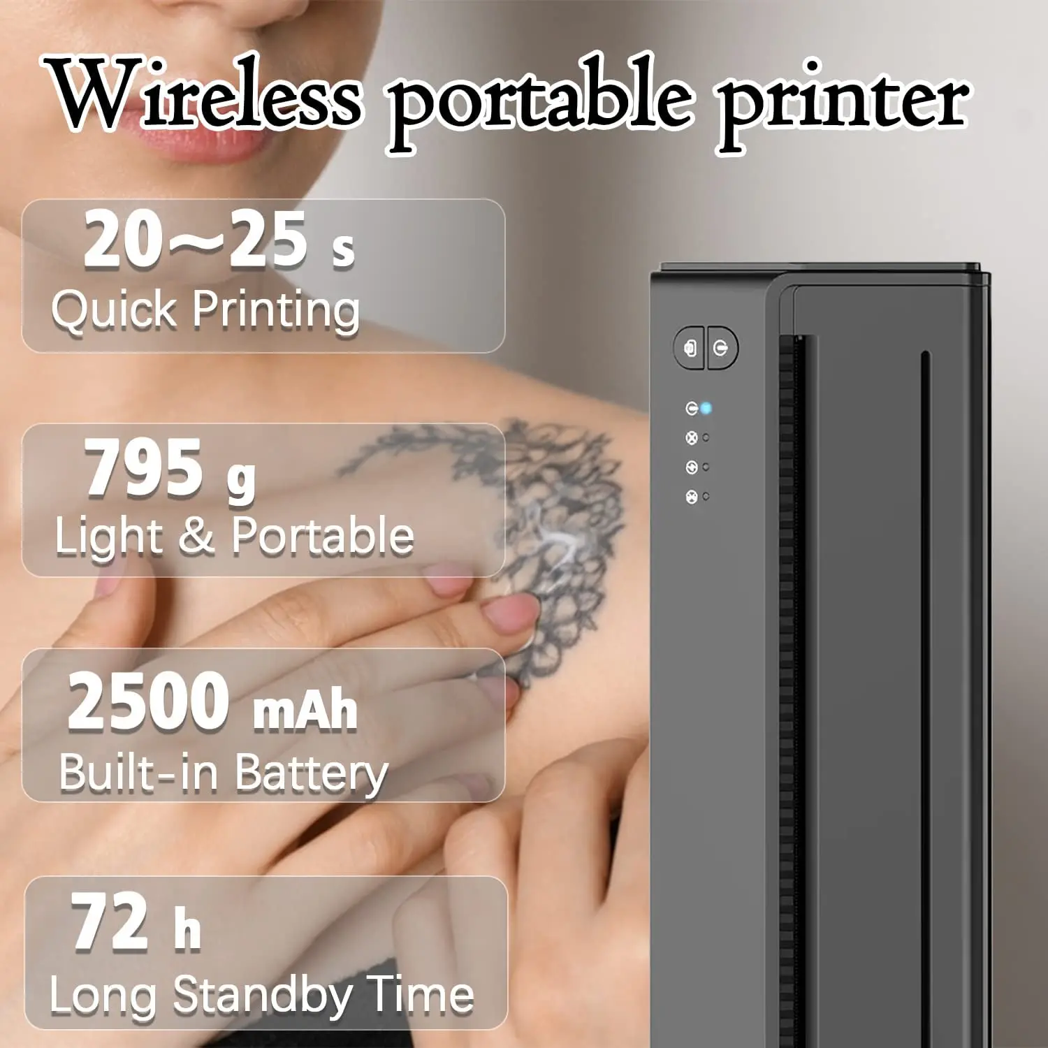 Portable Wireless Tattoo Transfer Stencil Machine Copier Printer Thermal Tattoo Kit Copier Printer ​Android and iOS Phone&Laptop