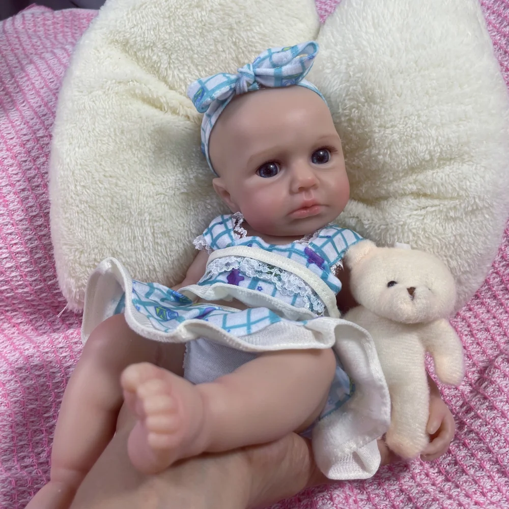 Mini 12-13 Zoll Vollsilikon Reborn Baby Doll LouLou Awake Open Blue Eyes Weicher Silikonkörper Mädchen Waschbares Spielzeug
