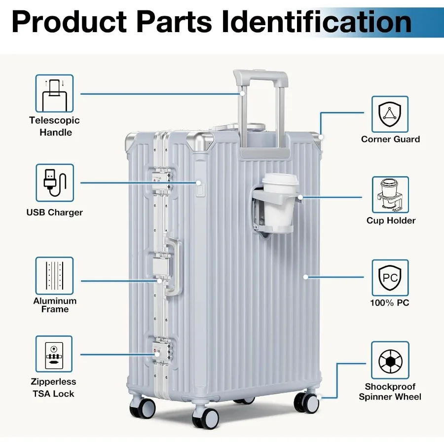 Zipperless Luggage Set 2 Pieces Hard Shell No Zipper Suitcase Sets