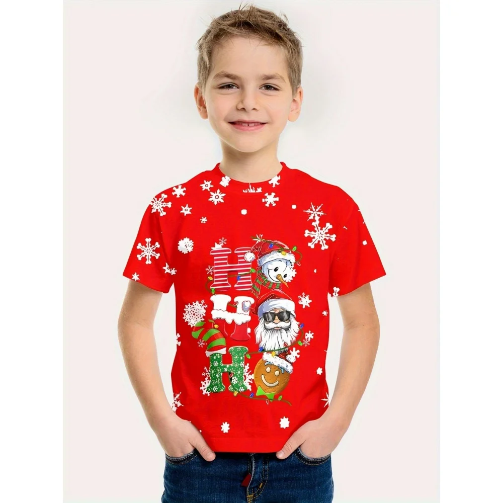 Children's T-Shirt Santa Claus Christmas Print Girl Clothes Cute Cartoon Pullover Tees Boy Tops Fashion Gift Children's Clothing