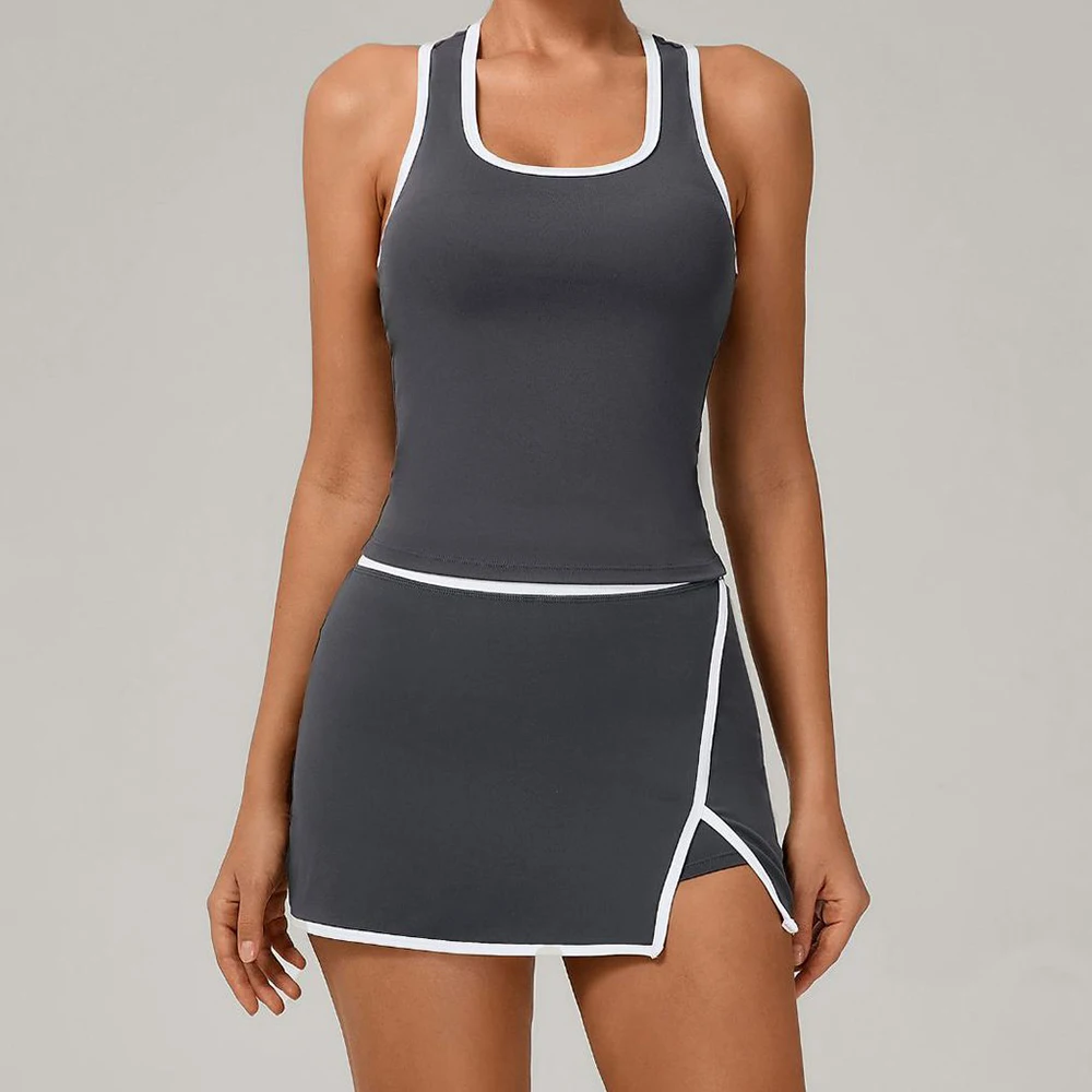 2 Pieces Yoga Set Gym Set Women Tracksuit Yoga Vest Sports Short Skirt Sport Suits Workout Sportswear Running Clothing Gym Wear - Image 2