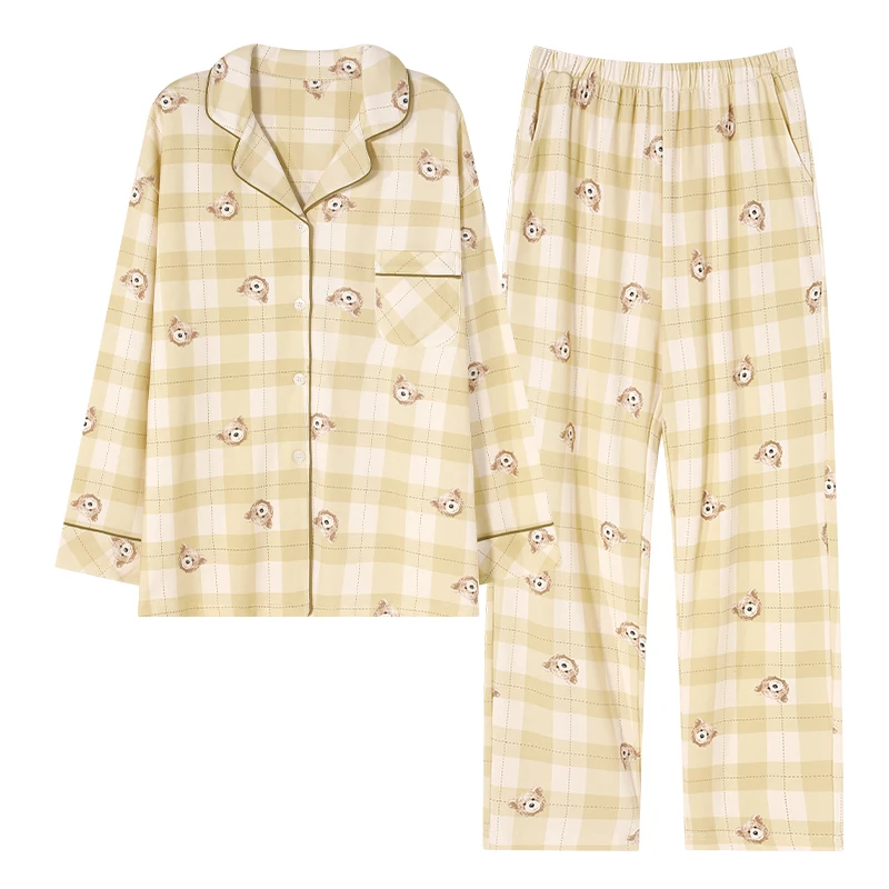 

Женская Хлопковая пижама M-3XL, повседневная и удобная женская домашняя одежда с воротником для весны и осени