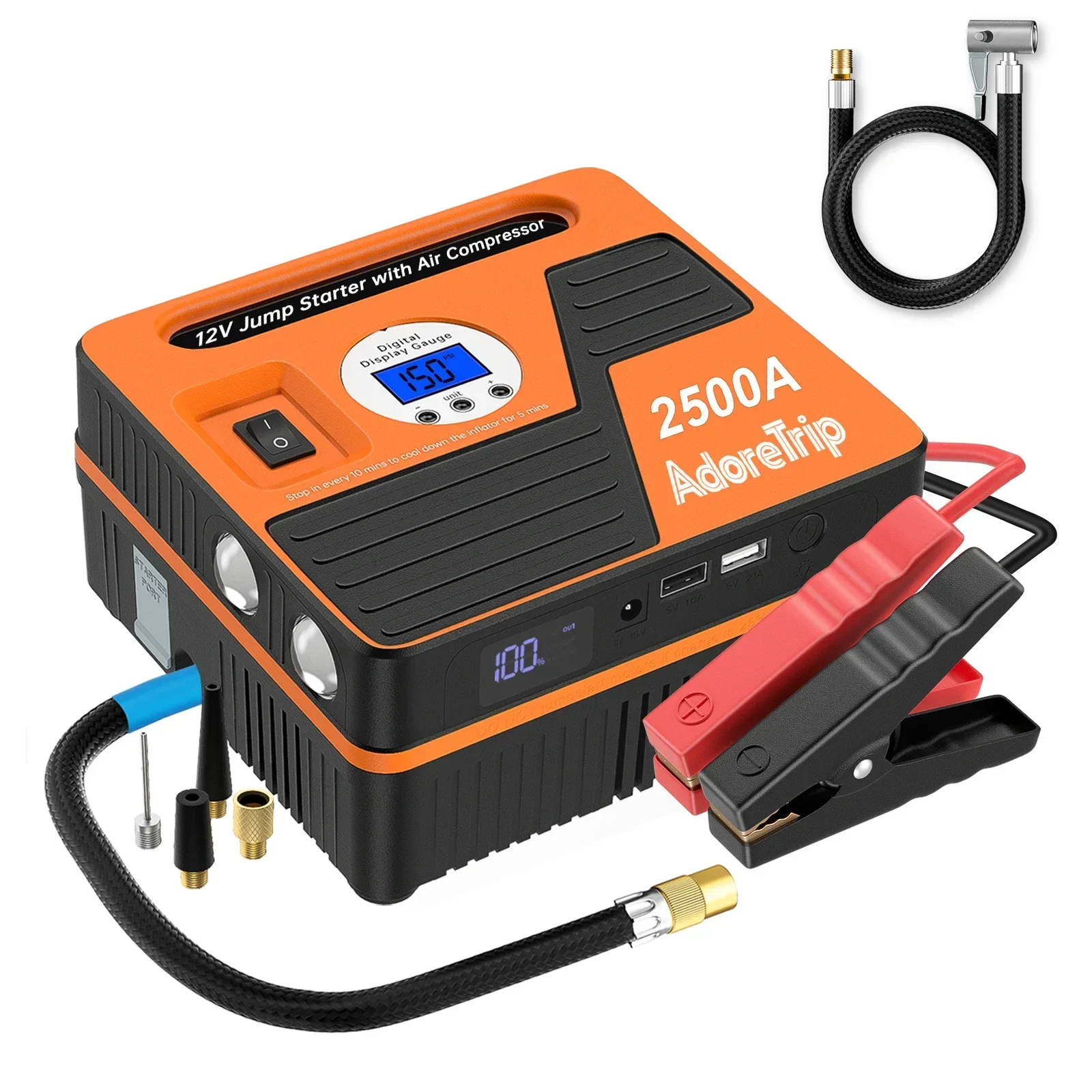 Quality choice vehicle emergency tools 12v battery booster  portable car jump starter with air pump