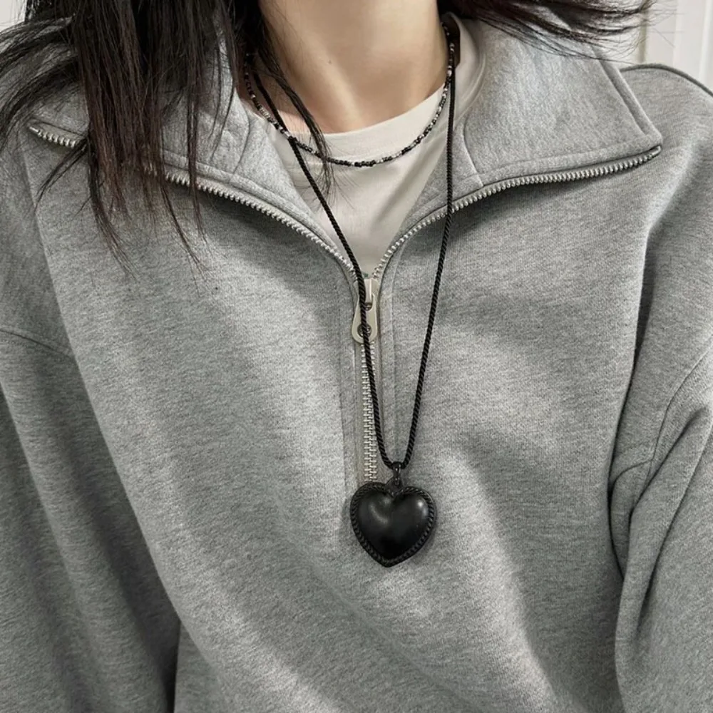 Модное ожерелье с подвеской в форме сердца из искусственной кожи, оригинальное длинное ожерелье из веревки для девочек, повседневная одежда, аксессуары для свитера