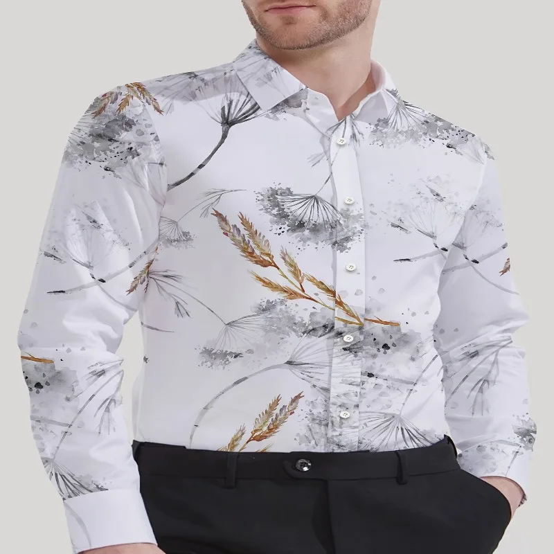 Men's elegant floral shirt, luxurious black and gold printed pattern, regular fit casual top for formal wear - essential for wed