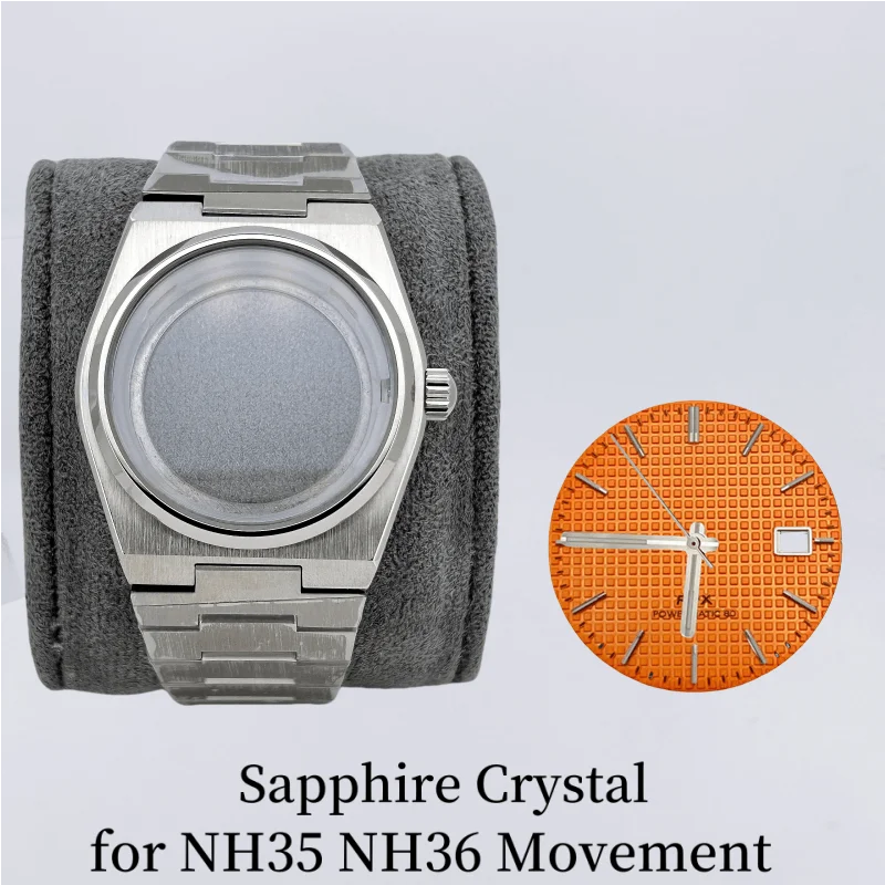 40 مللي متر حافظة فضية سوار فولاذي لعلبة مشغل PRX المعدلة NH35 NH70 NH36/72/4R/7S حركة زجاج الياقوت من خلال القاع بدون شعار