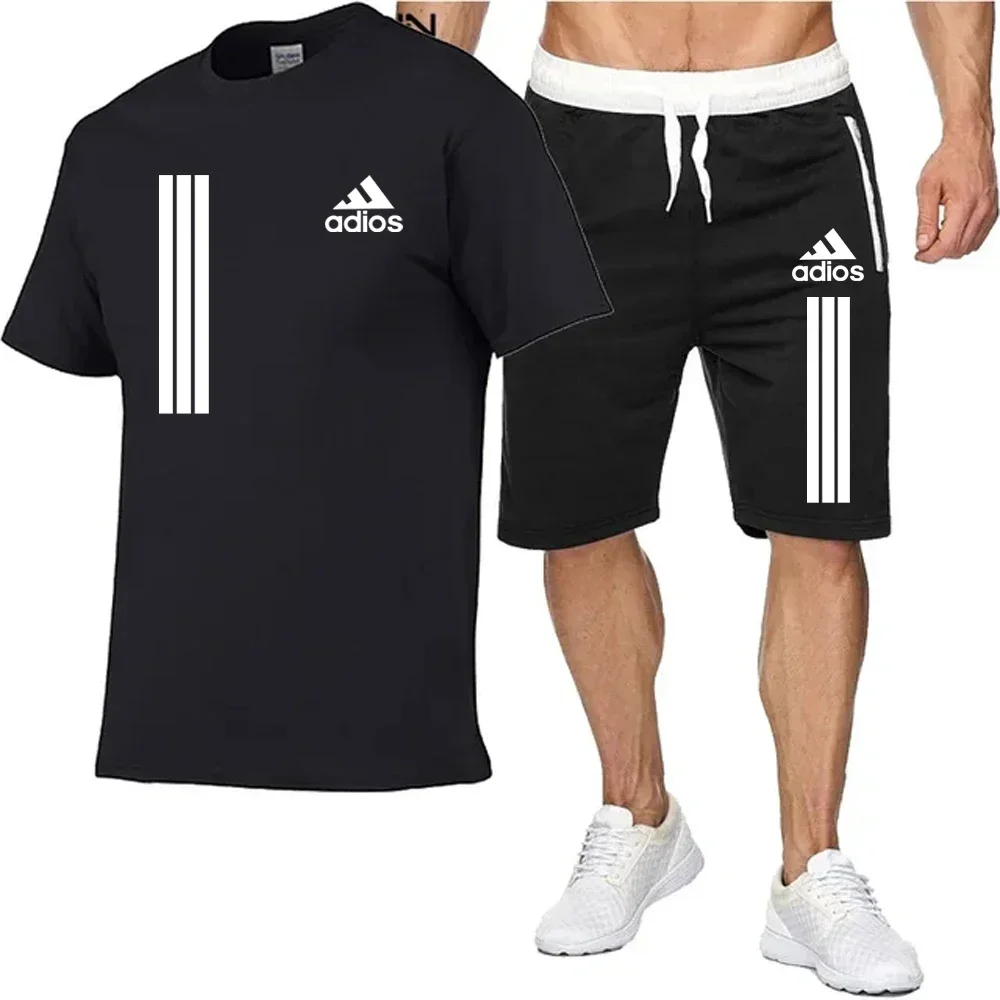 2024 Men\'s summer fashion breathable short-sleeved T-shirt + shorts two-piece gym casual jogging exercise training set