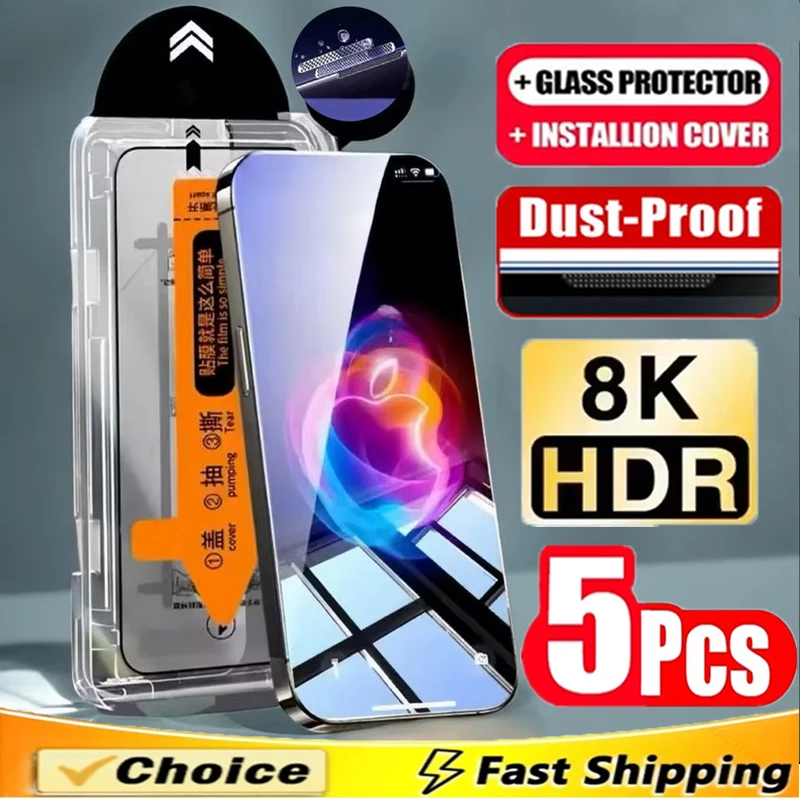

5Pcs Oleophobic Coating Dust Free Easy Installation Screen Protector for IPhone 17 15 13 12 11 14 16 Pro Max Mini XR XS 7 8 Plus