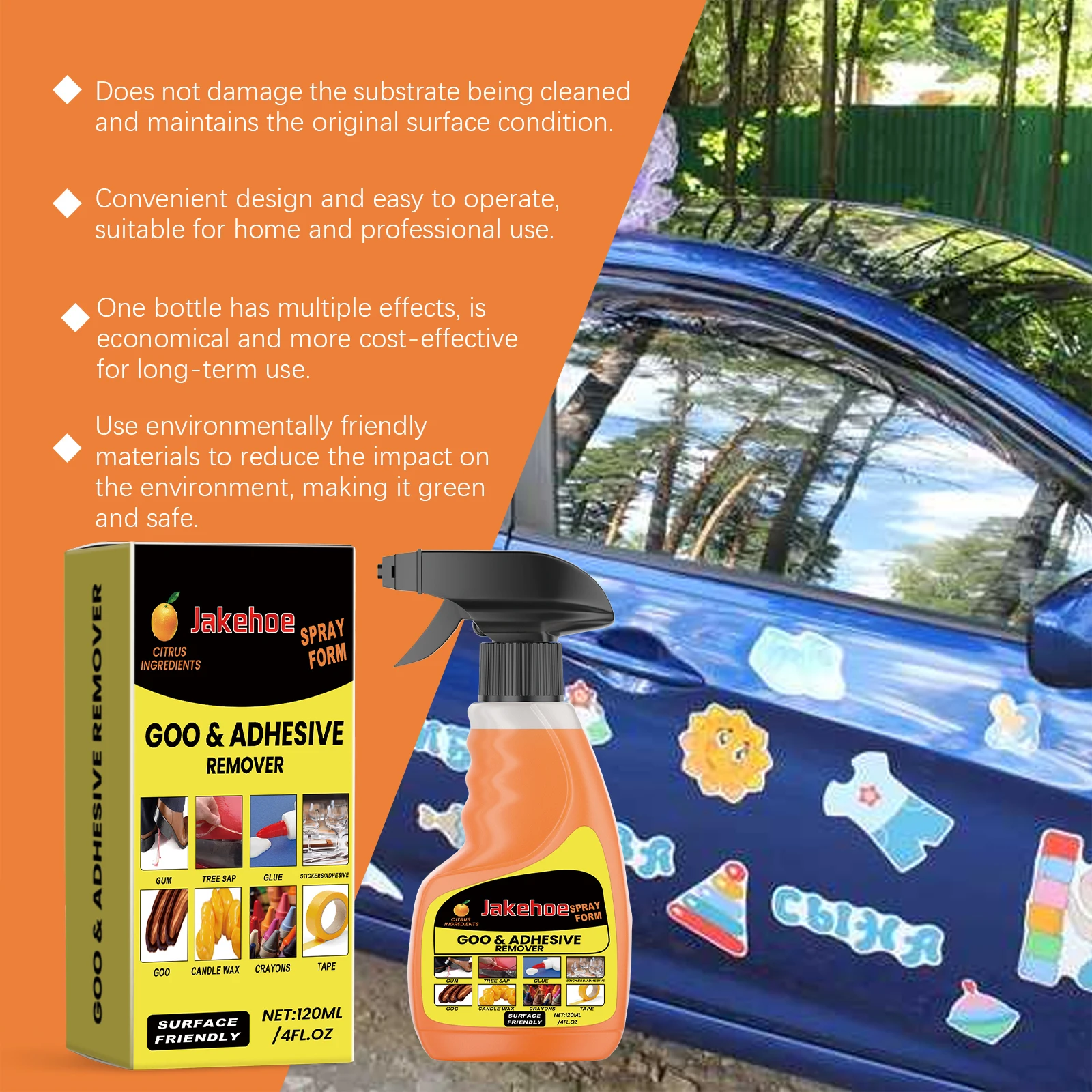 Jakehoe All Purpose Adhesive Glue Remover Sticky Residued Remover Spray Auto Car Sticker Car Glass Label Cleaner Adhesive Glue S