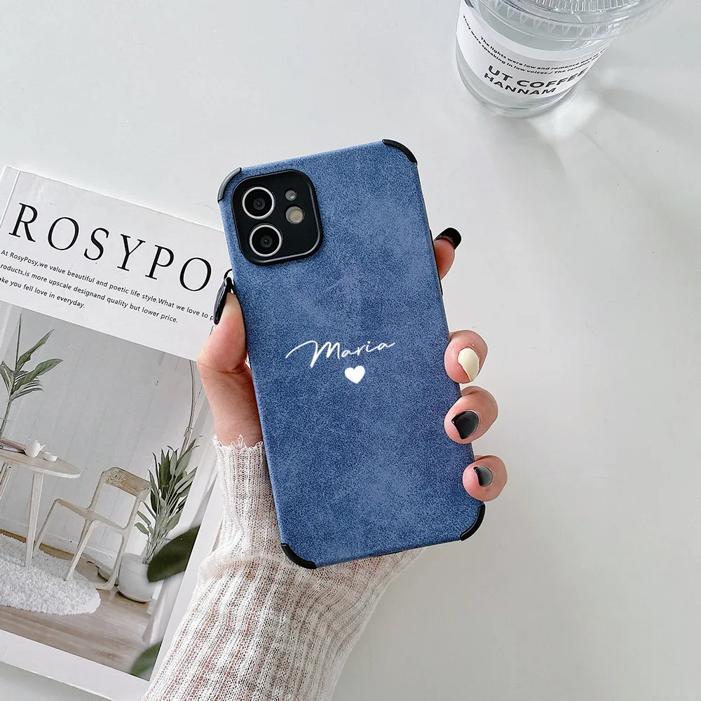 تخصيص اسم الحب القلب الجلود قضية الهاتف آيفون 13 برو ماكس 11 12 X XS XR 7 8 Plus غطاء حماية عدسة كاملة أفضل هدية