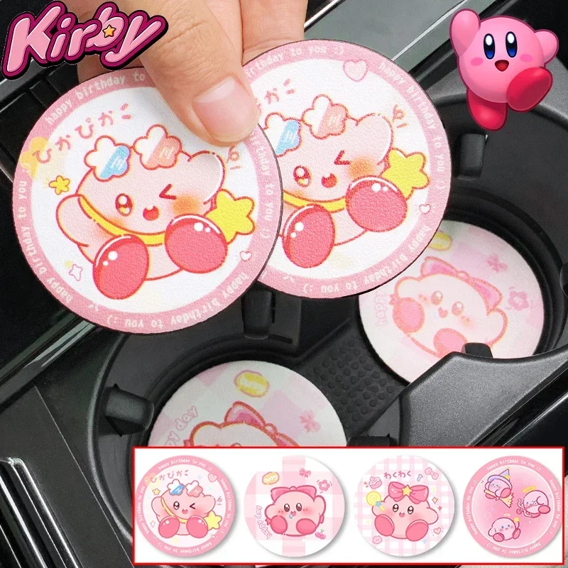 Kirby Cartoon Pu Coasters Anime Interior Decoration Non Slip Water Cup Mat Car Accessories Home Desktop Decor Heat-resistant Mat