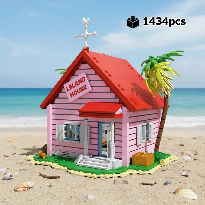 Creatieve 1434PCS Master Roshi House Bouwstenen Seaside Villa Houten Cabine Model Montage Kit Fans Gift