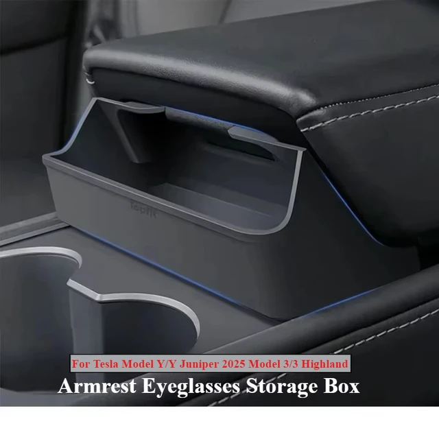 Dla Tesla Model Y/Y Juniper 2025 Model 3/3 Highland Central Control Armrest Glasses Holder Case Sillicone Sunglasses Storage Box