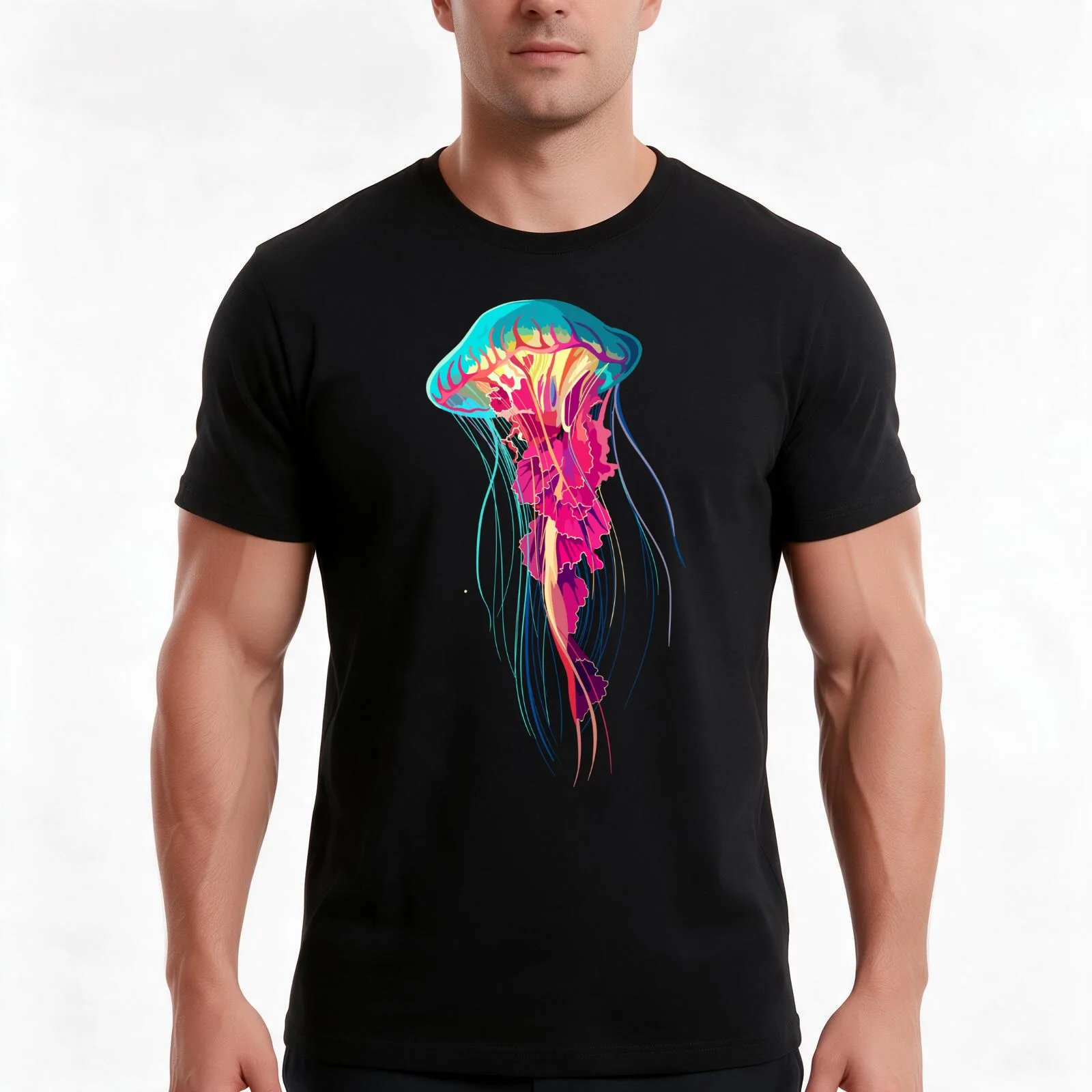 Magnificent Colorful Ocean Jellyfish T-Shirt, Summer Casual Cotton Tee, Oversized Streetwear Tops, Vintage Graphic Print