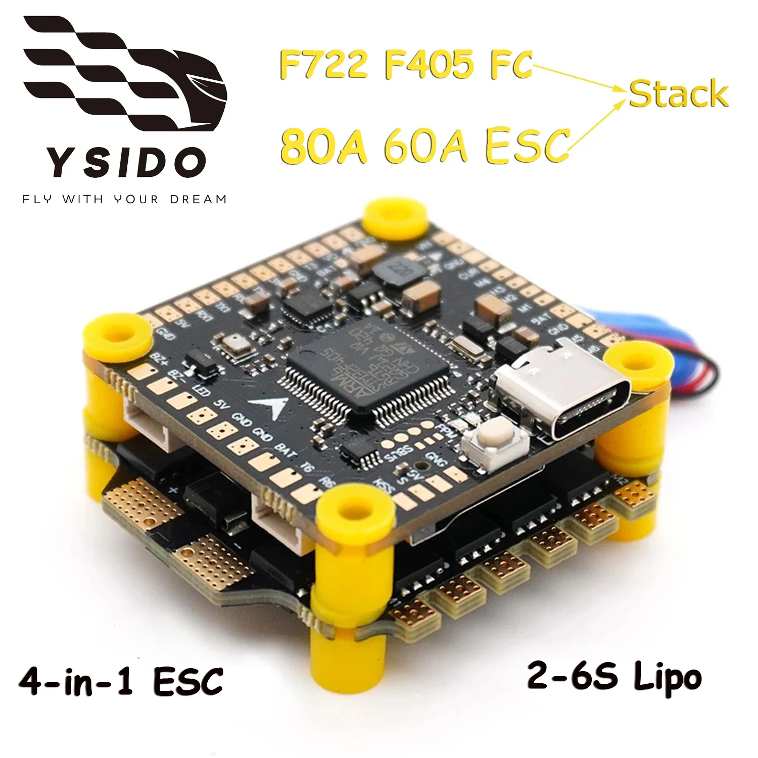 

F405 V3 F722 Flight Controller BLS 4-in-1 60A 80A ESC 2-6S Lipo Stack/Flytower for Remote Control FPV Racing Drone Quadcopter