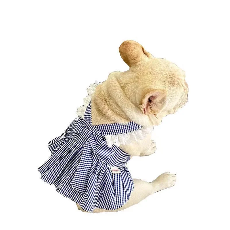 

French Dou Summer Skirt Pet Dog Babago Suspender Vest Plaid Puppy Teddy Corgi Fat Dog Clothes