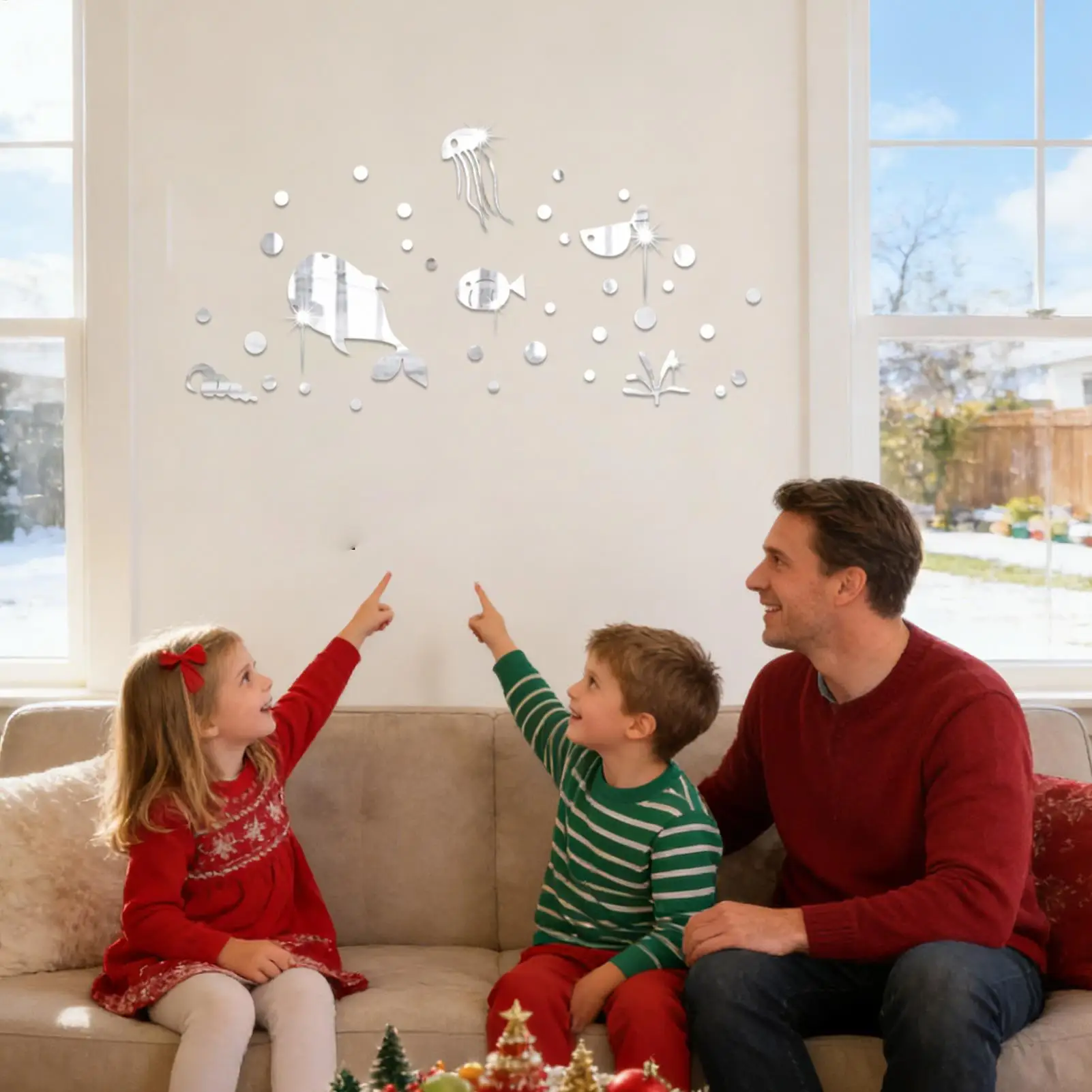 Wall Mirror Stickers Marine Theme Acrylic Self-Adhesive Wall Decoration Stickers For Homeowners Parents Home Office Apartment