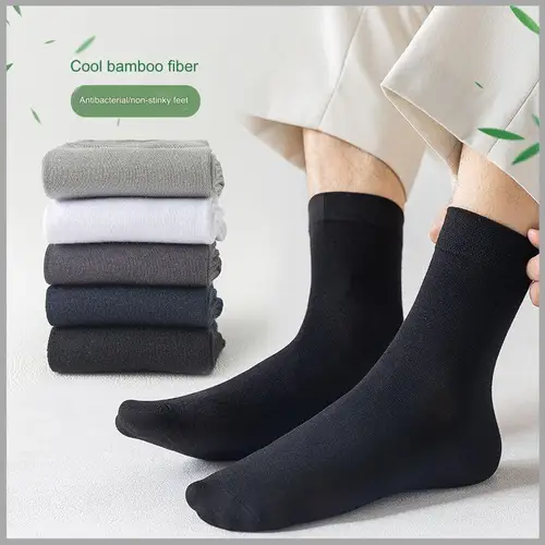 Imagen 2 del producto Calcetines de negocios de fibra de bambú para hombre, desodorante con costuras sin hueso, calcetines informales de fibra de bambú para hombre, calcetines negros para las cuatro estaciones, 10 pares