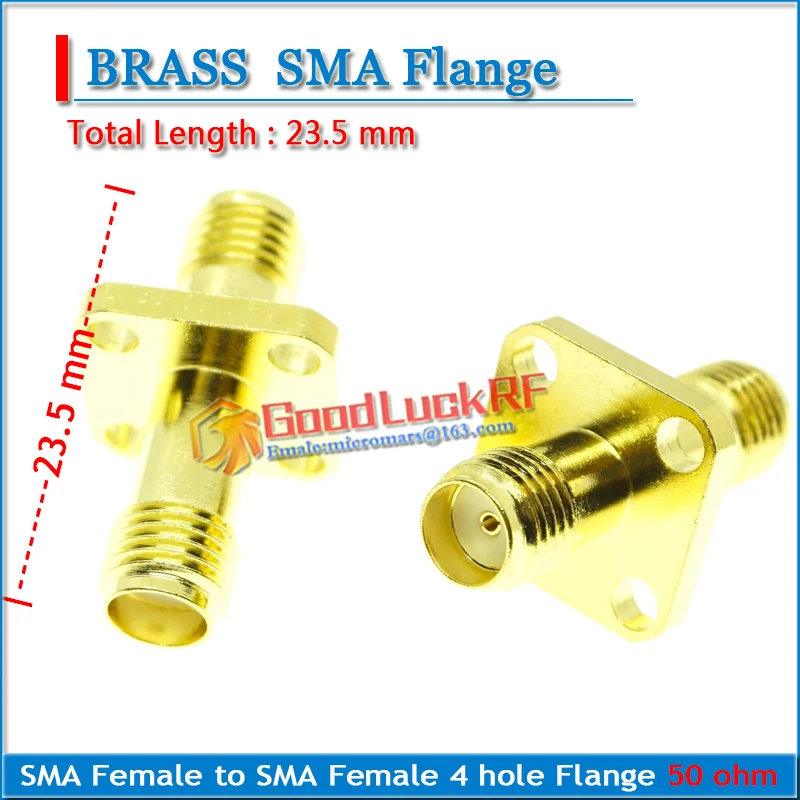 

Dual SMA Female Jack to SMA Female Plug 4 Hole Flange Panel Mount Gold 23.5 mm Brass RF Connector Socket Coaxial Adapters