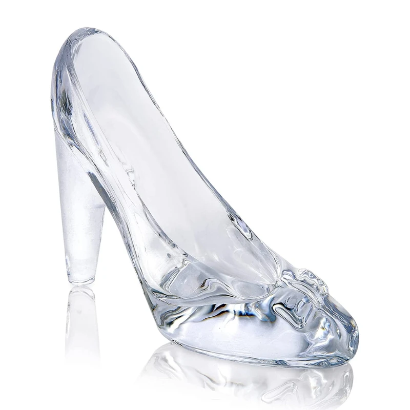 

Princess Clear Glass Slipper Imitation Crystal Transparent Bowknot High Shoes Figurine Ornament for Wedding Birthday M76D