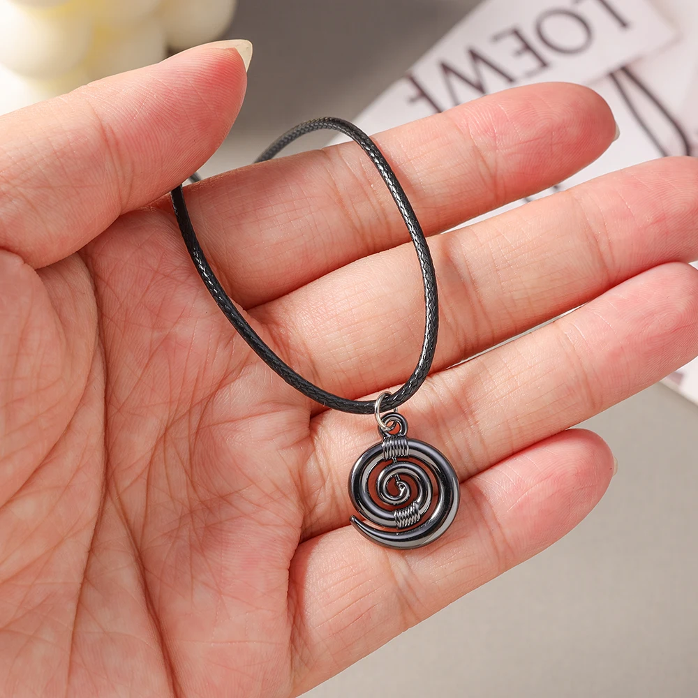 Aihua Hip-Hop Halskette mit Sonne-Mond-Stern-Anhänger in Gunmetal-Schwarz für Damen und Herren, Punk-Stil mit schwarzem Seilband, Y2K-Party-Schmuckgeschenke – Detail 20