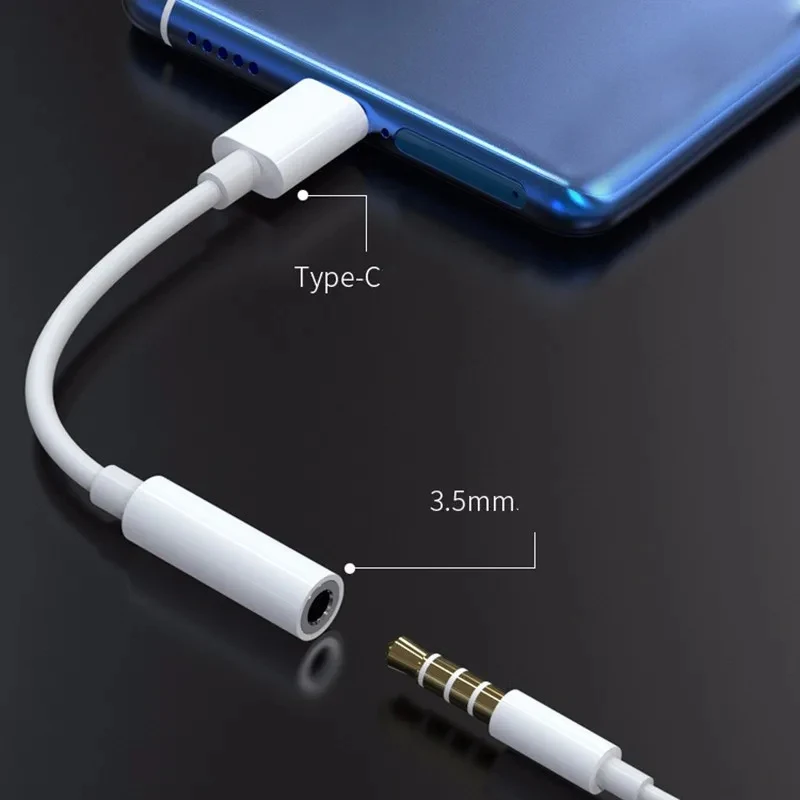 Type-C To Audio Port Adapter Cable 3.5mm Earphones Headphones Connector For Xiaomi Huawei Honor Oneplus Mobile Phone (Not iPhone