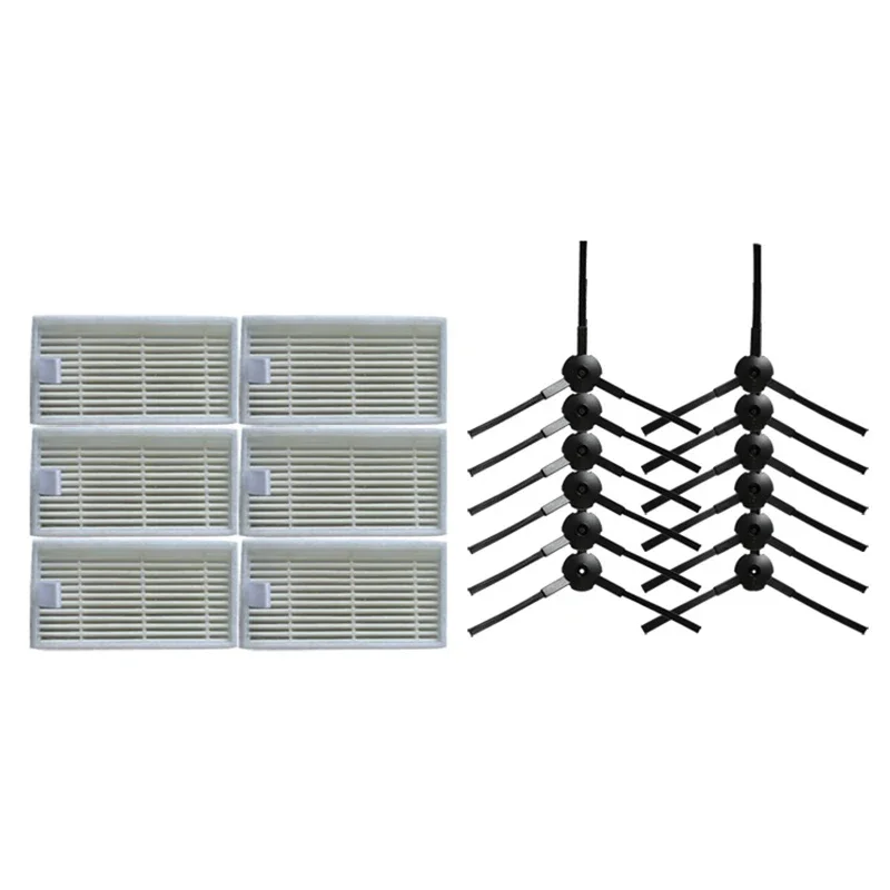 12 * robô escova lateral e 6 * filtro hepa para kitfort KT-518 kt 518 aspirador de pó robótico peças substituição kit