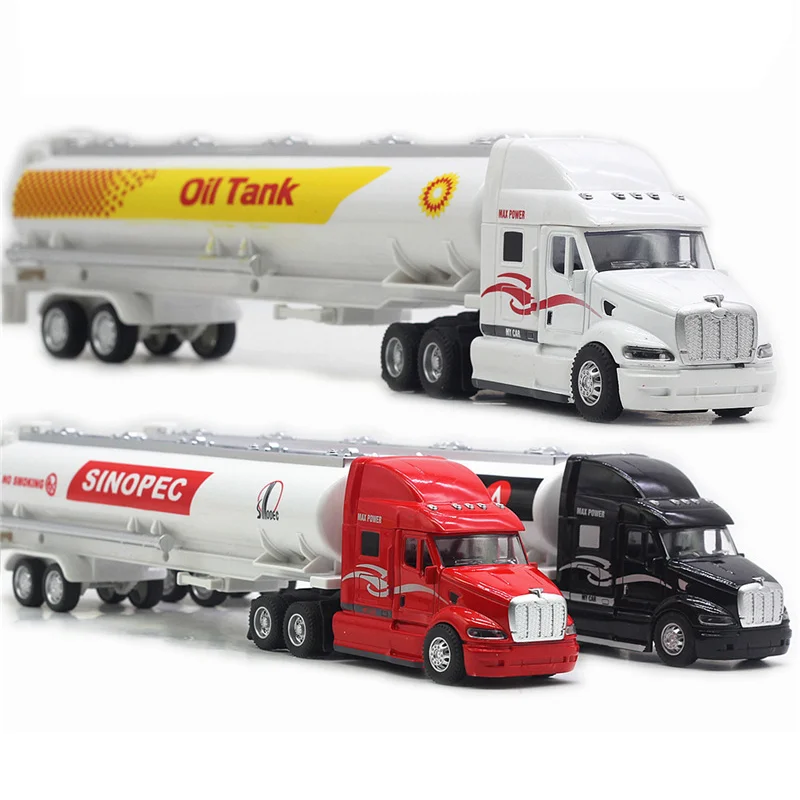 1:48 Scale Diecast รุ่นของเล่นรถแทรกเตอร์ Semi Trailer การใช้ Tanker รถบรรทุกดึงกลับ Miniature Replica Sound & Light