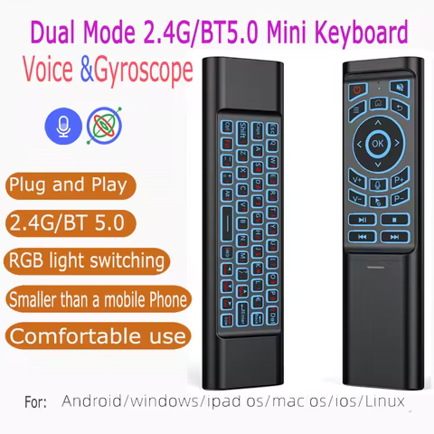 Air Mouse Remote Control Gyroscope Mini Keyboard Dual Mode 2.4G BT5.0 7 Color Backlit Wireless For Android Stick Smart TV Box PC