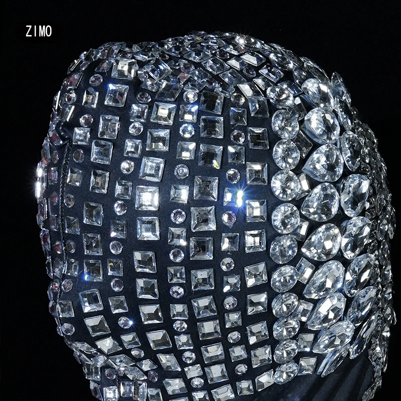Shiny Party Rhinestone headwear man Christmas Nightclub DJ Singer Crystal hat Decoration Stage Accessories Performance Adornment