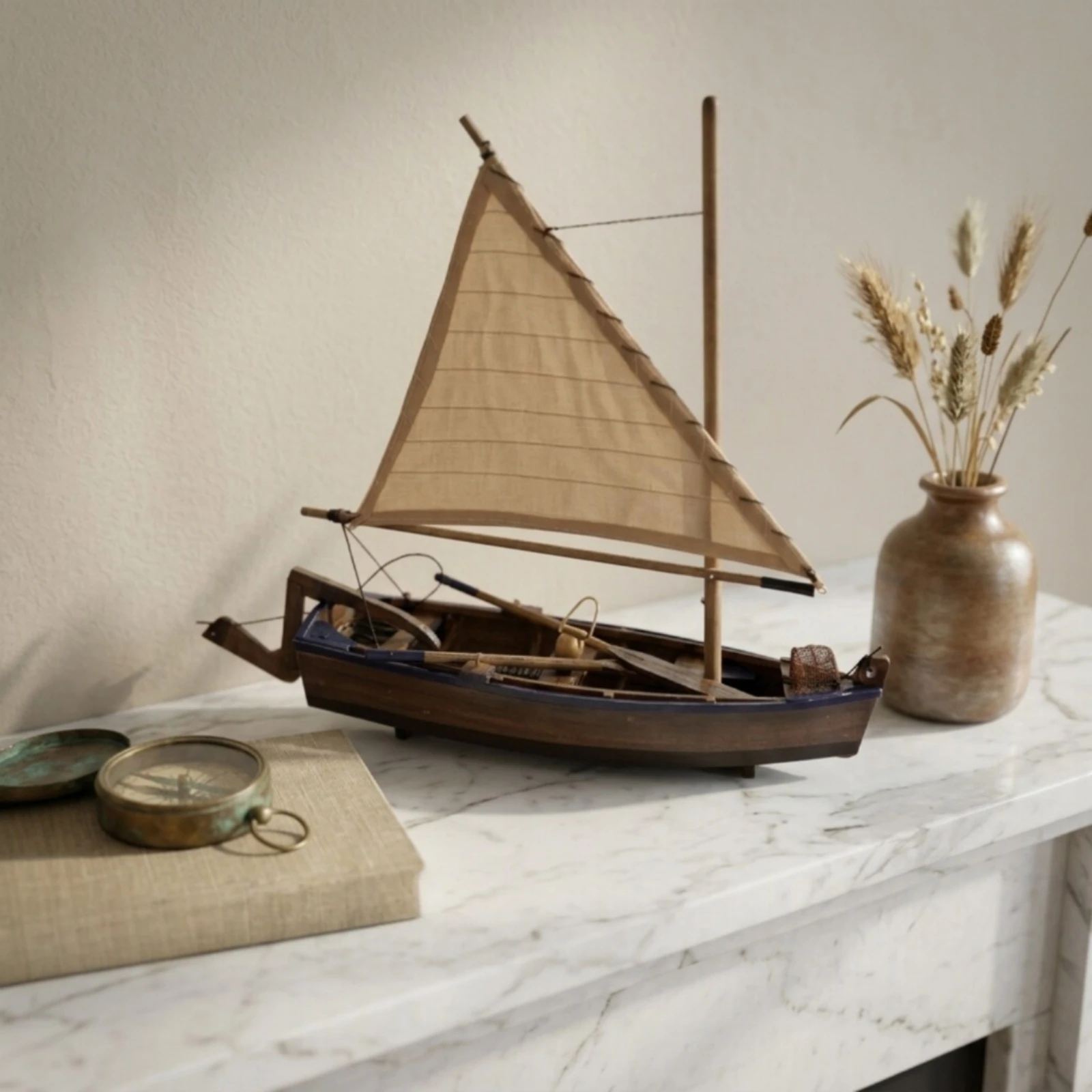 Model Sailboat with Cloth Sails Nautical Wooden Sailboat Sailing Boat Model Ocean-Themed Decoration Marine for Collectors, Desk - view 5