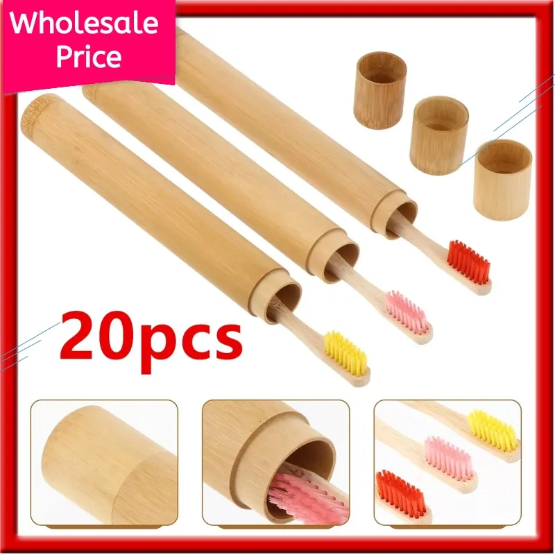 20Pcs Eco-friendly Bamboo Toothbrush Holder Empty Portable Reusable Toothbrush Container Biodegrade Eco Tube for Travel Trip