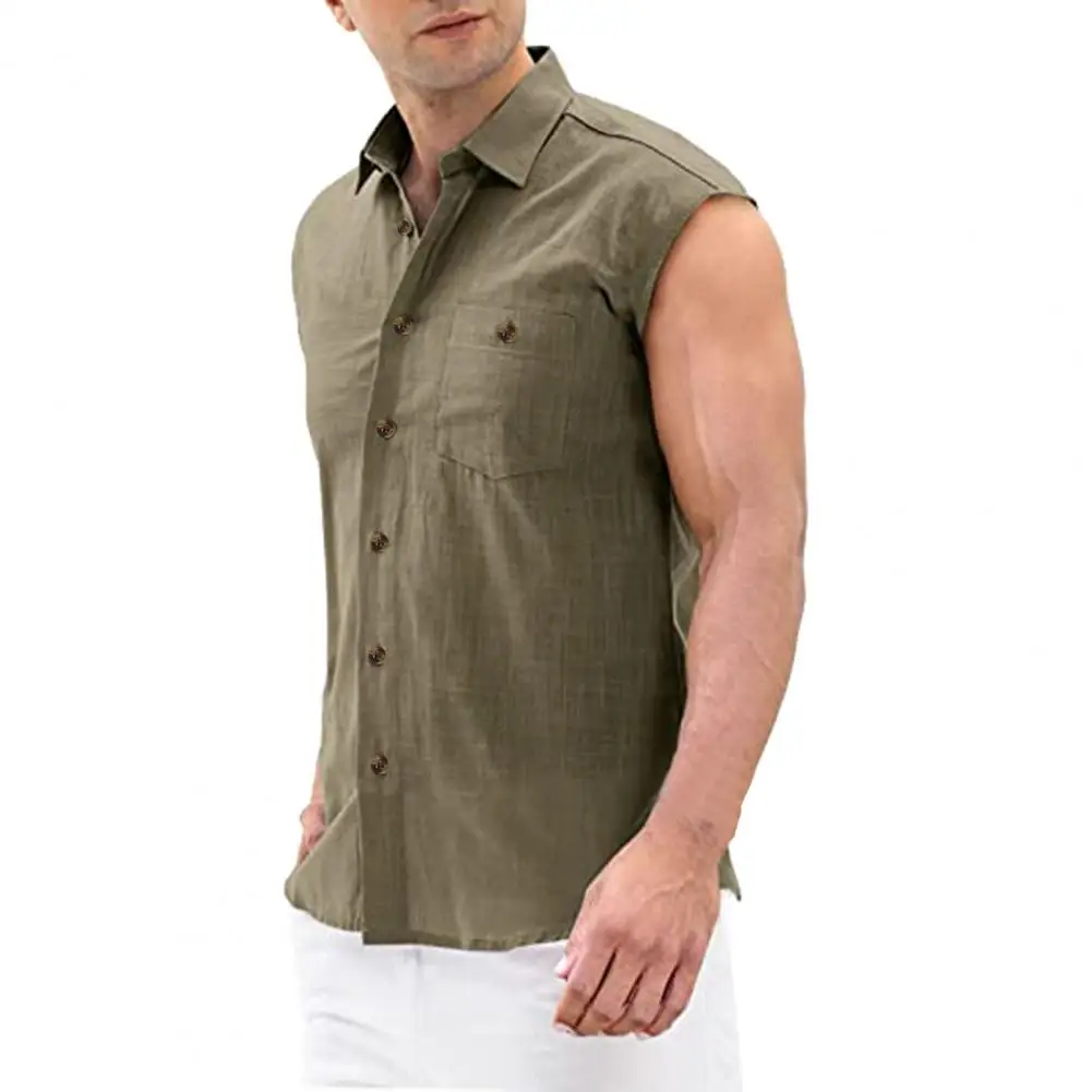 Men Shirt Solid Color Sleeveless All Match Simple Colorfast Summer Top for Daily Wear camisa masculina chemise homme ropa hombre