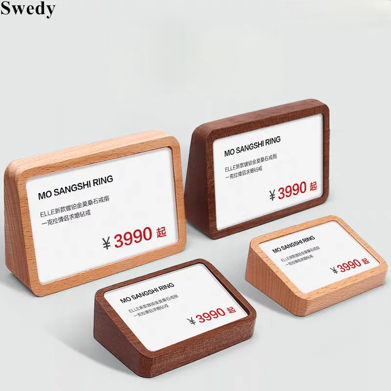 5 Pieces 78x38mm Slant Wood Acrylic Sign Holder Display Stand Restaurant Table Menu Paper Name Holder Price Label Card Holder