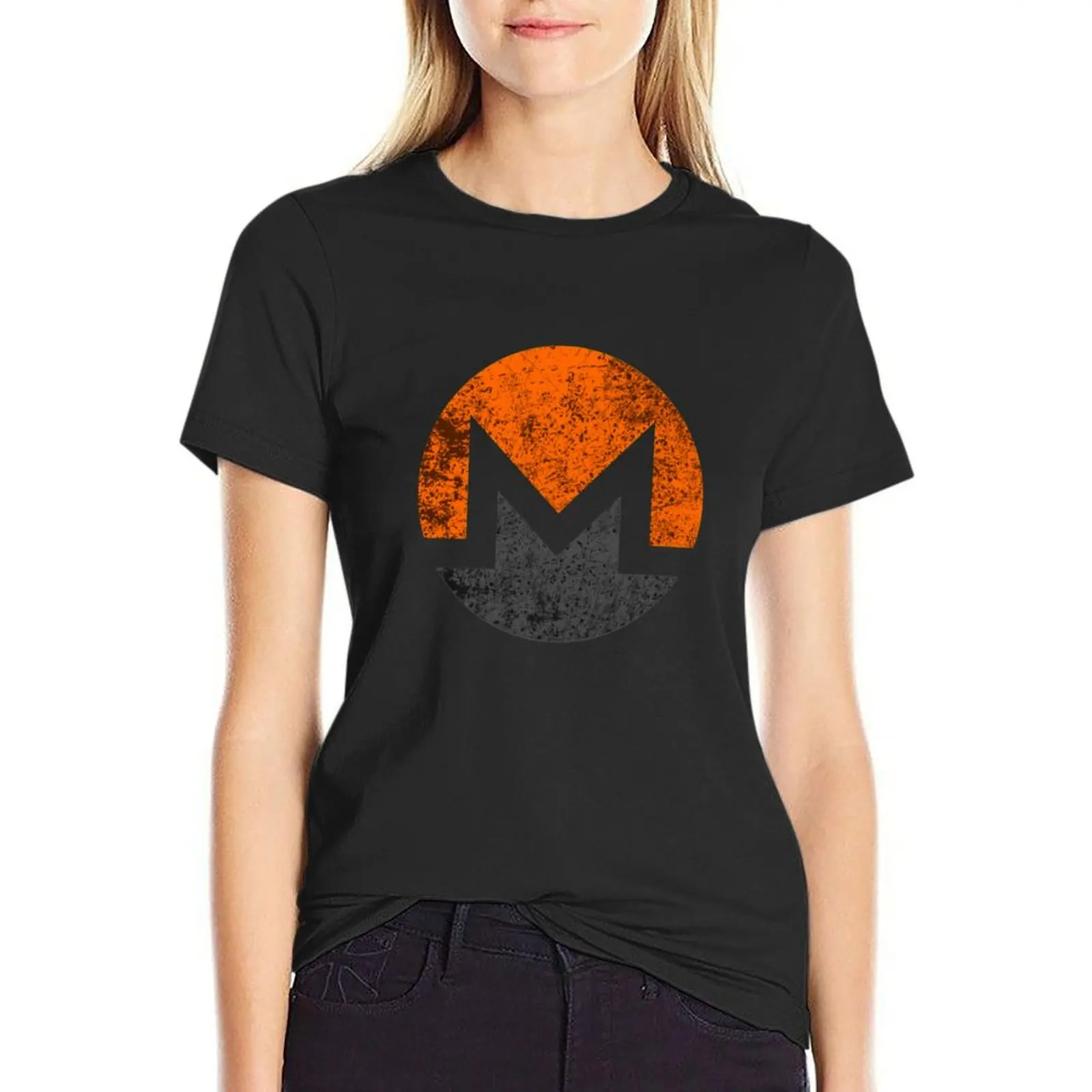 Distressed Monero Symbol XMR Cryptocurrency Logo T-Shirt funny anime clothes lady clothes t-shirt dress for Women long