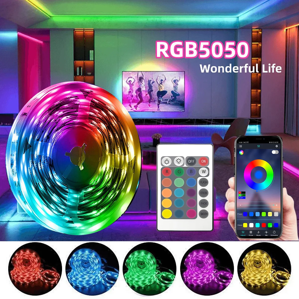 

USB светодиодные ленты RGB 5050 1-30 м, меняющие цвет, Bluetooth Tuya, управление приложением, светодиодная лампа, лента для декора комнаты, подсветка телевизора
