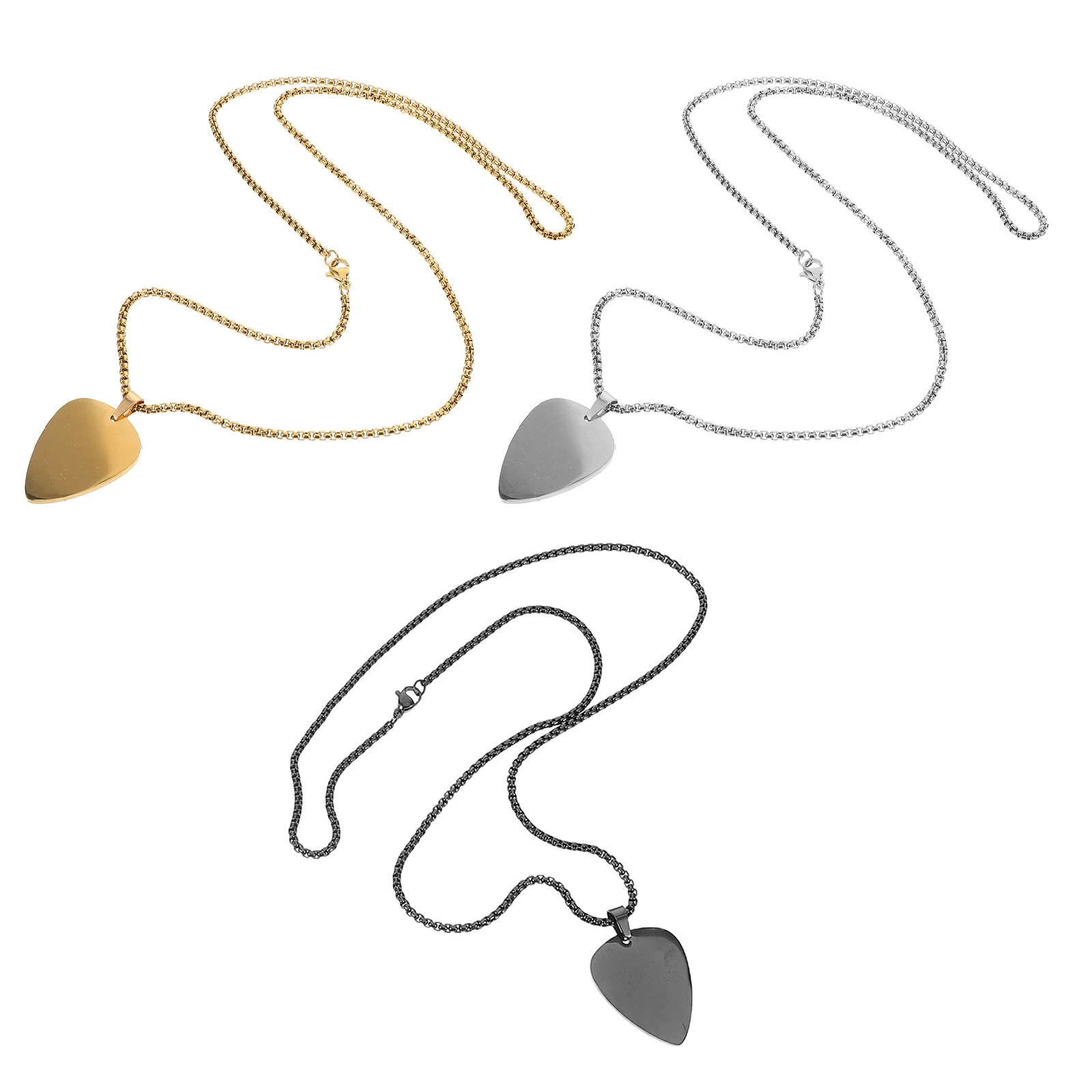

3Pcs Guitar Pick Pendant Necklace Polished Metal Music Charm for Sensitive Skin Lightweight Unisex Stylish Daily Accessory