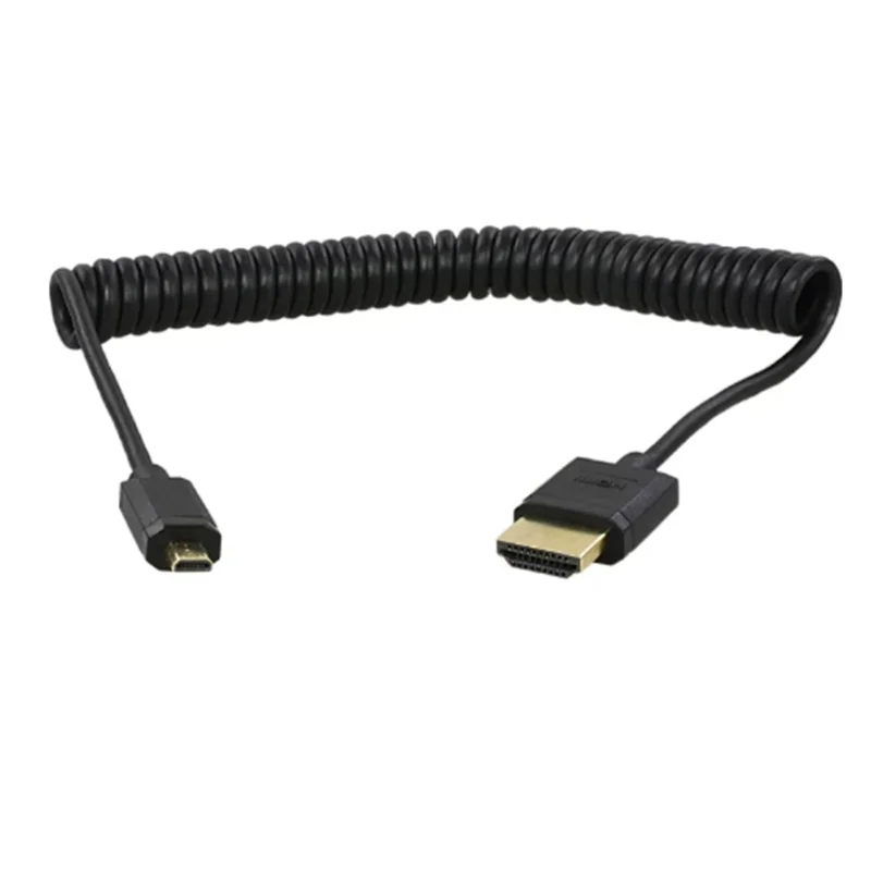 1.2m 2.0 Version 4K* 2k@60hz φ： 3.2mm HD Micro HDMI - compatible With Spring Extendable 90 Degree Angle Cable
